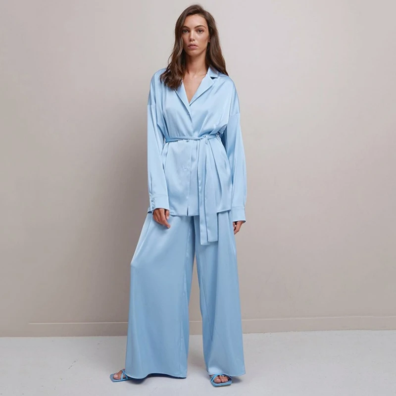 Spring New European and American Nightgowns Loose and Comfortable Trousers Simulated Silk Casual Women's Loungewear French Suit