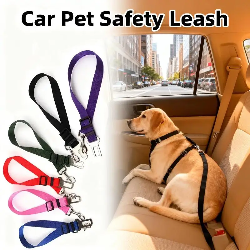 Adjustable Nylon Pet Car Seat Belt Leash Heavy Duty Durable For Dogs Cats Road Trips Daily Pet Travel Use