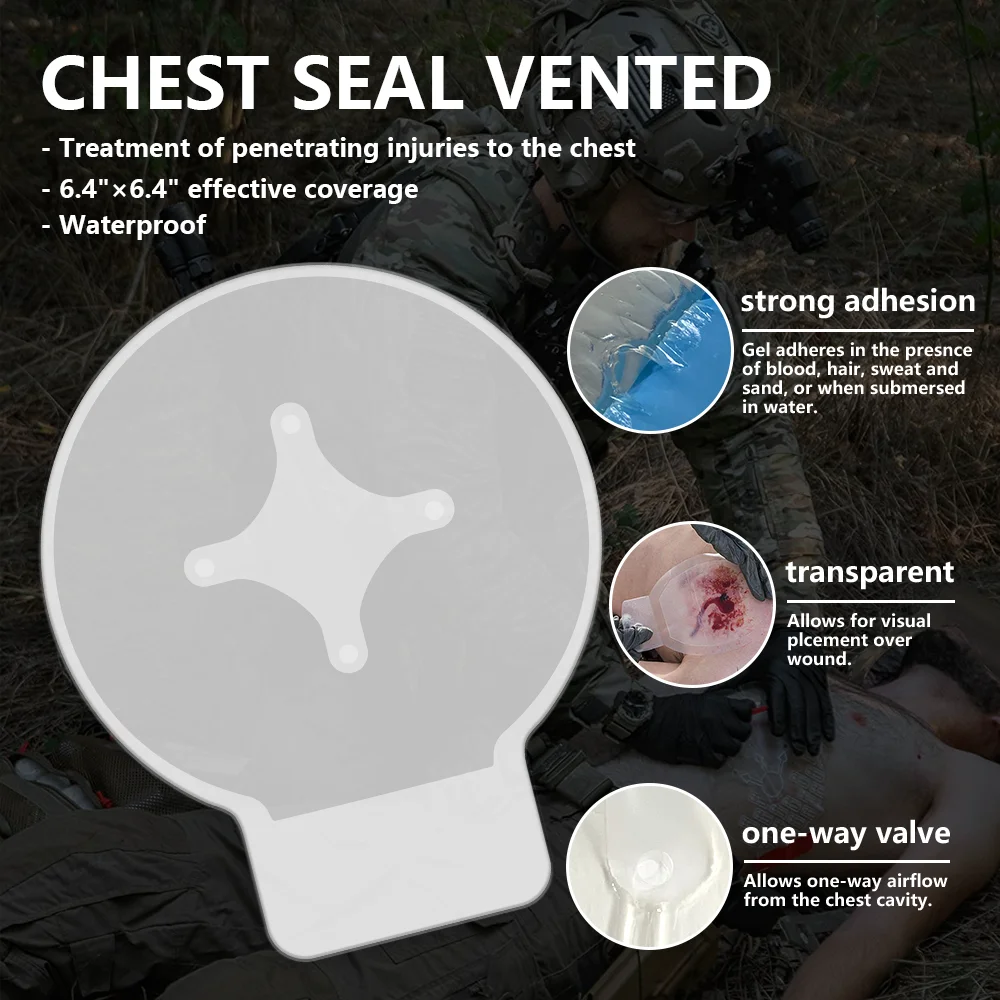 Tactical First Aid Chest Seal Vented 4 Holes Trauma Care for Combat Medical Chest Sealing Patch IFAK Supplies