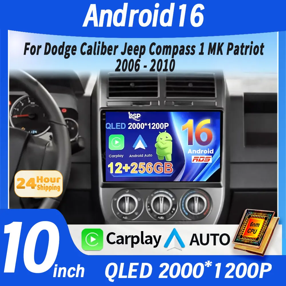 Rádio Multimídia Android para Carro, Compatível com Dodge Caliber, Jeep Compass 1 MK Patriot 2006 - 2010, Navegação GPS, Carplay, DVD 2din