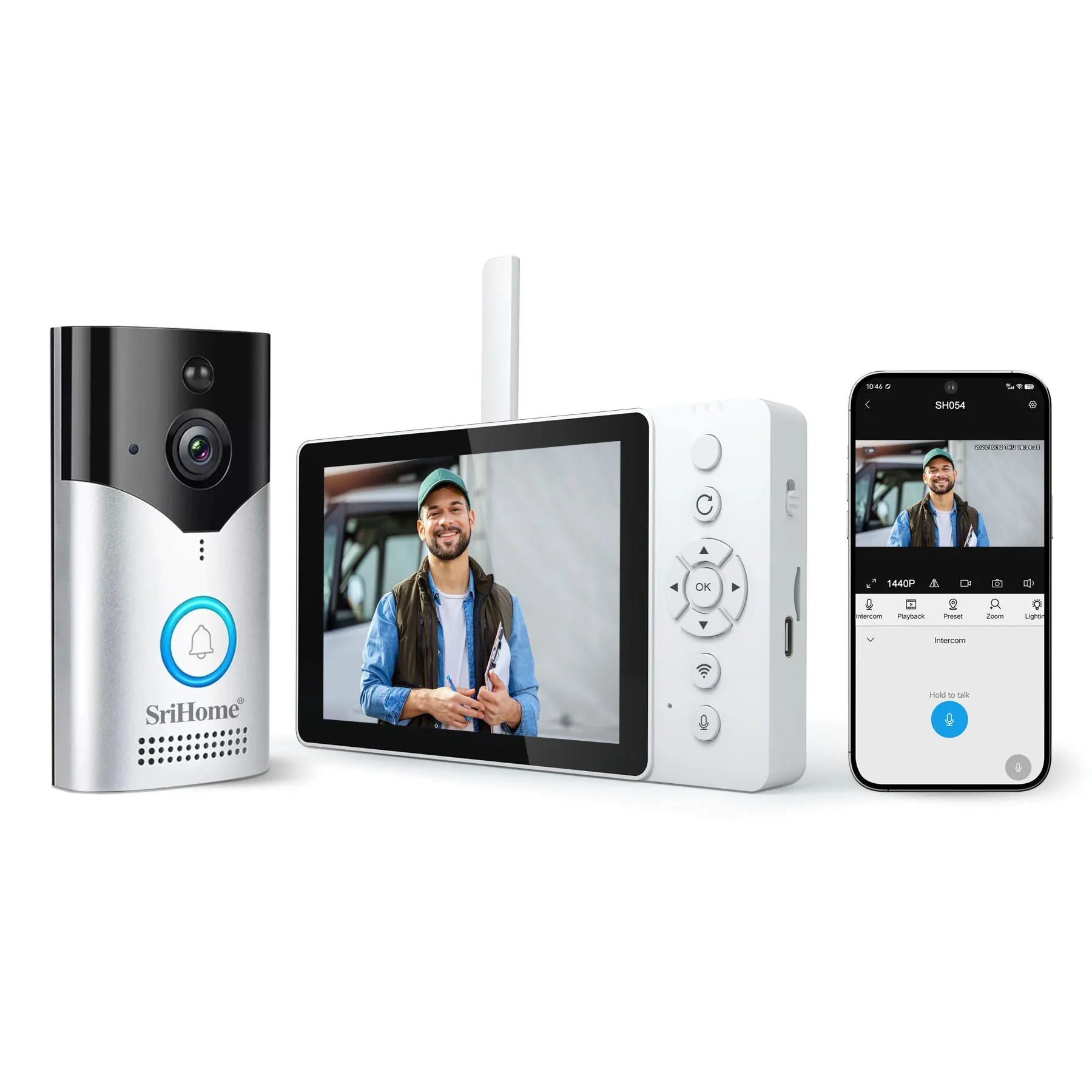 

Srihome SH054 5-дюймовый экран 4MP 1440p Беспроводной Wi-Fi дверной звонок 120 градусов широкоугольный видеодомофон визуальный дверной просмотрщик камера