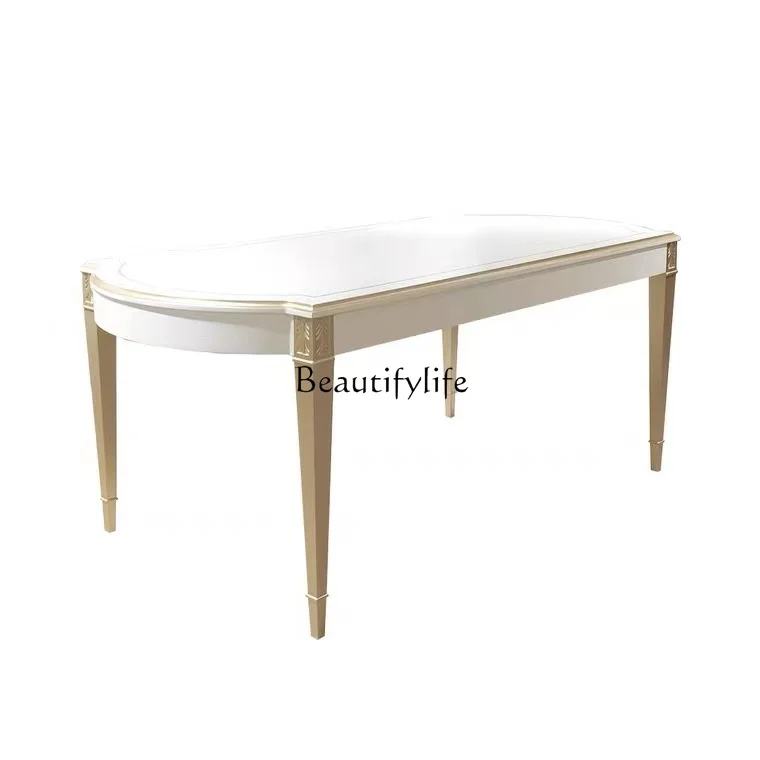 

American light luxury high-end restaurant solid wood carving flower dining table and chair combination
