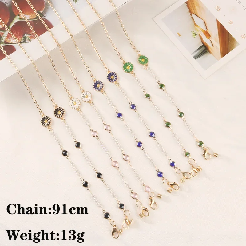 

Crystal Pearl Daisy Glasses Chain Jewelry For Women Lightning Moon Outdoor Sunglasses Lanyard Star Charm Mask Holder Neck Strap