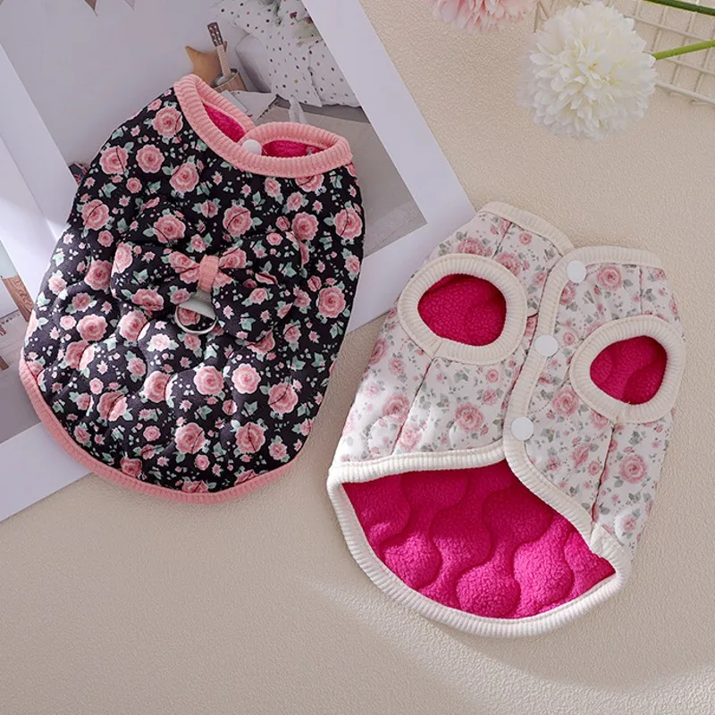 Winter Hundekleidung Kleine Hunde Mantel Luxus Blumen Welpen Warme Weste Schleife Haustierjacke Chihuahua Yorkie Dackel Kostüme Hundekleidung