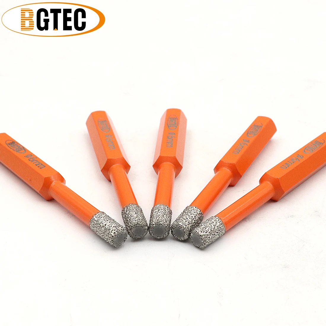 BGTEC 5pcs/set 6mm Hex Shank Diamond Drill Core Bits Dry Drilling Granite Tile Marble Masonry Vacuum Brazed Crowns Hole Saw Tool