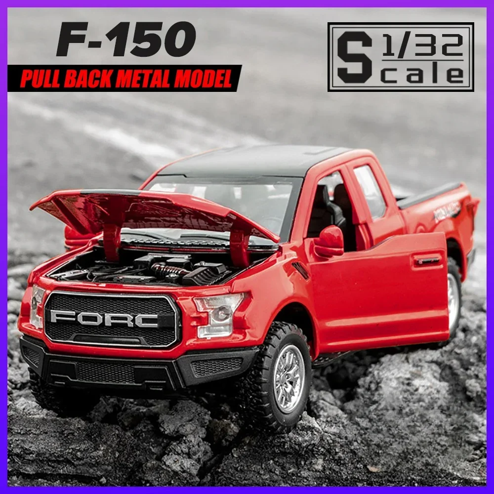 1:32 Ford Raptor F150 Pick-Up Off-Road Voertuig Diecast Metalen Legering Model Auto Geluid Licht Terugtrekken Collectie Kinderen Speelgoed Geschenken