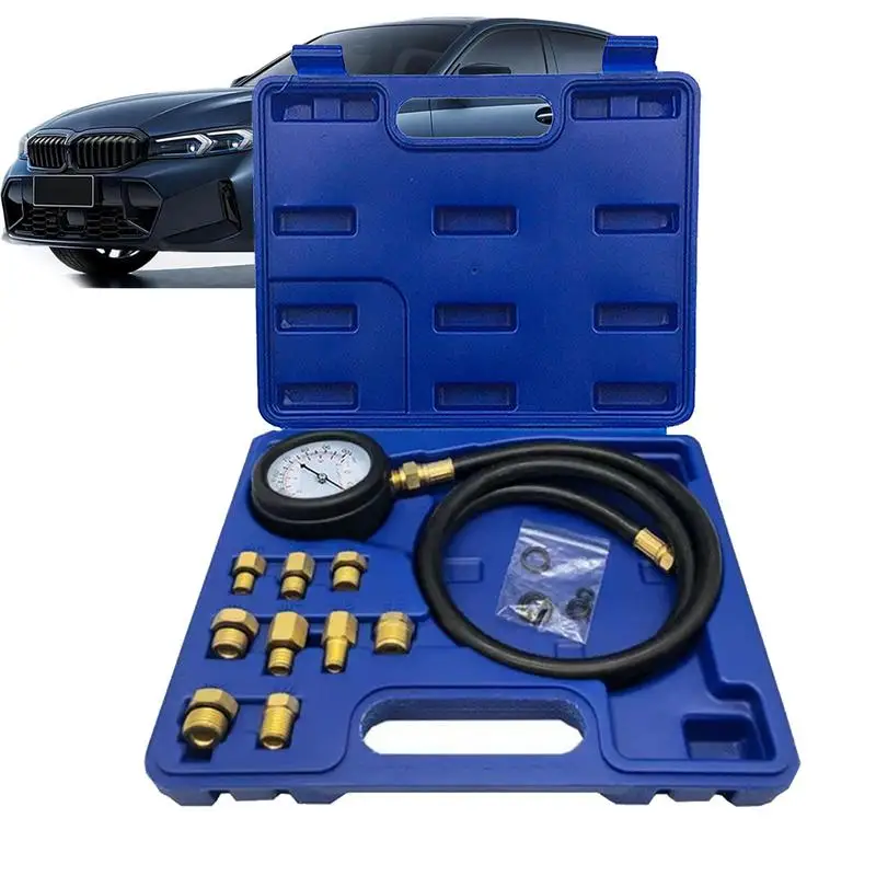 Engine Compression Test Kit Compression Test Gauge Detector Double Scale Automotive Cylinder Tester Long Reach Hoses Case For