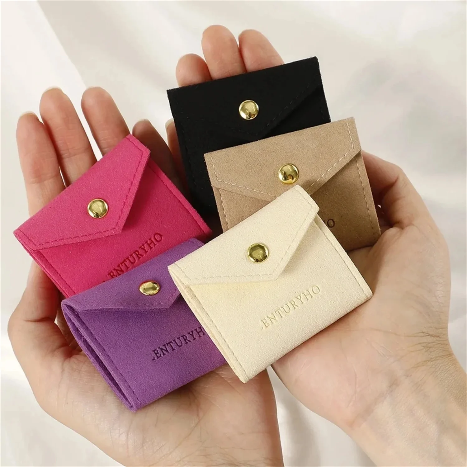 Khaki Mini Travel Jewelry Bag Engraved Custom Logo Jewelry Storage Bag Earring Ring Necklace Microfiber Bag Travel Jewelry Roll