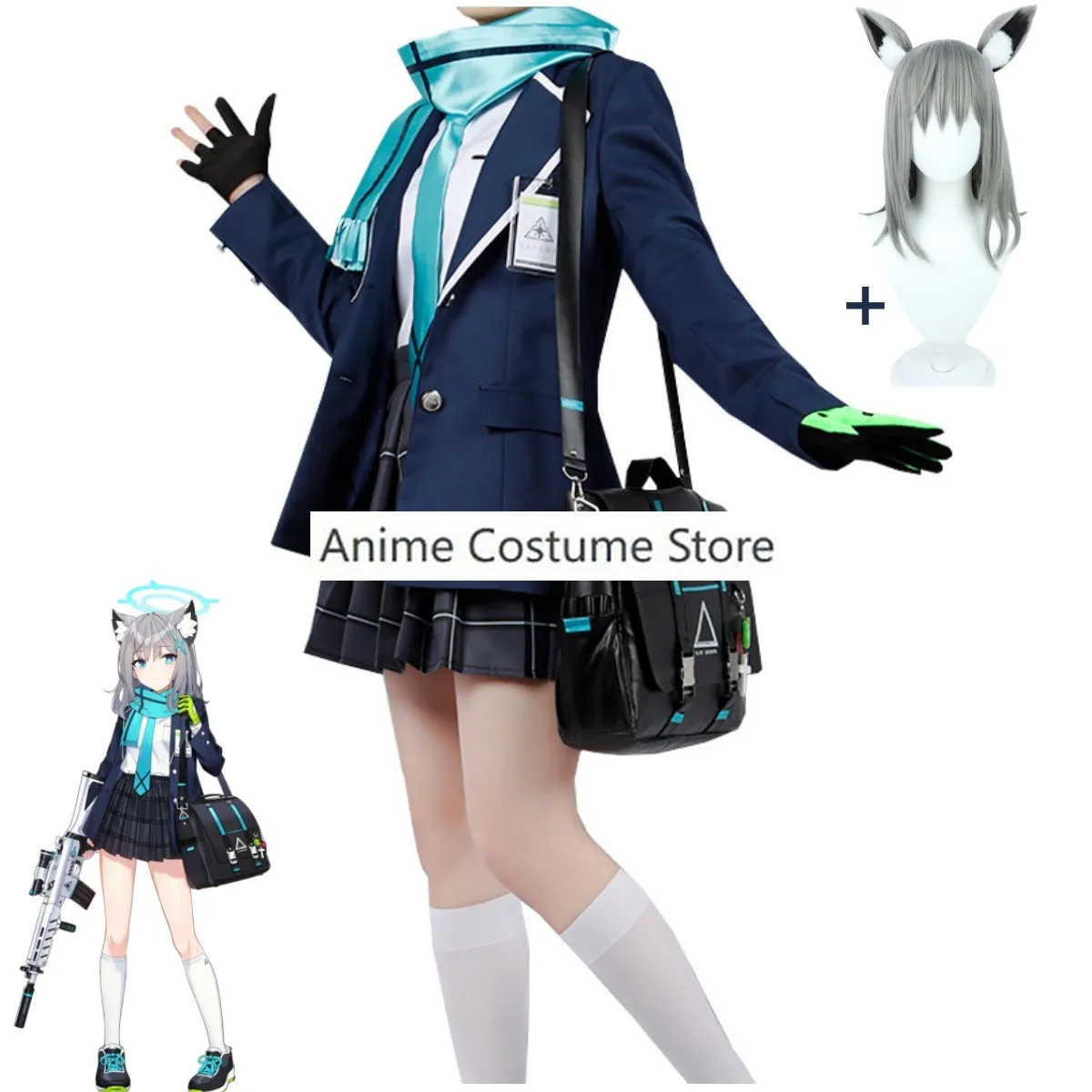 Anime Blue Archive Sunaokami Shiroko Cosplay Costume Game JK Campus Uniform Skirt Wig Adult Woman Sexy Masquerade Ball Suit