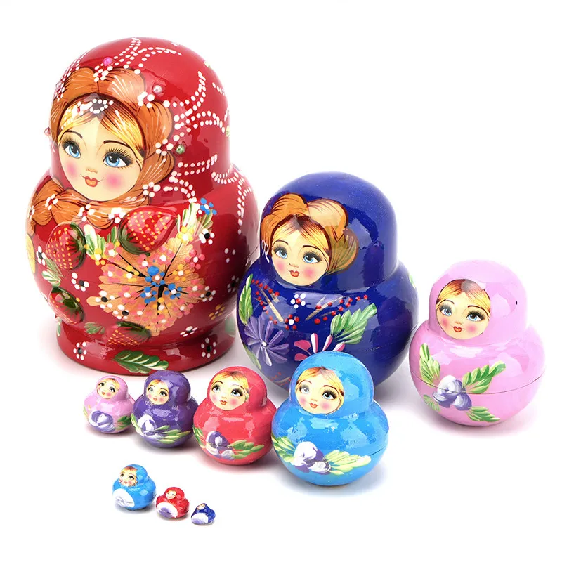 10-Layer big-bellied strawberry colored paint nesting doll birthday gift wooden toy handicraft gift