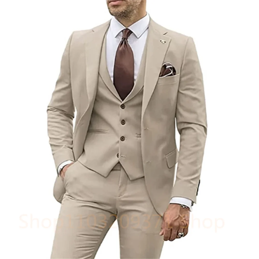 New Light Gray Groom Groomsman Men Suit Wedding Party Formal Occasions Business Male Tuxedo 3 Piece Set Jacket Vest Pants