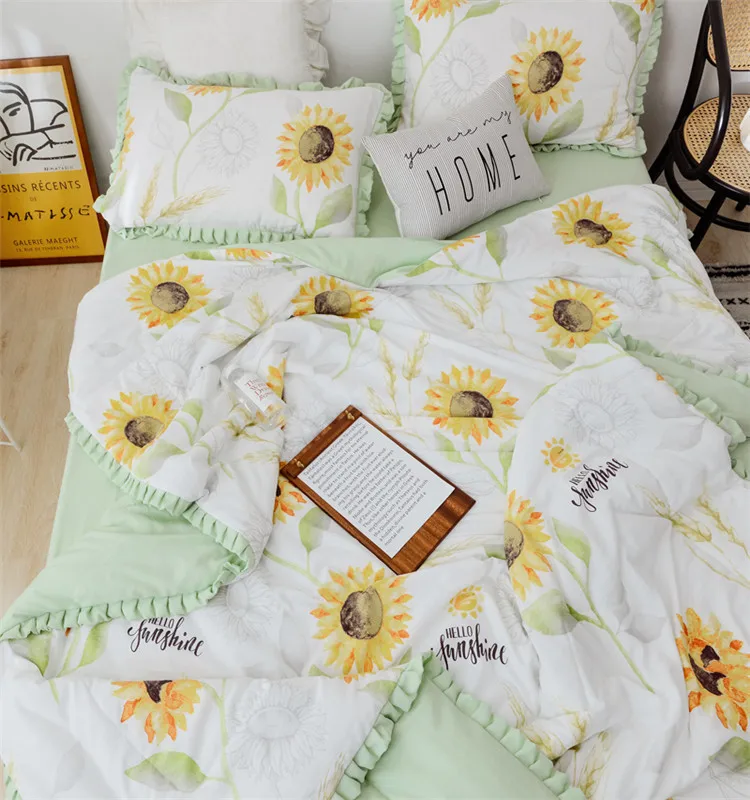 New Children Baby Bedding Sunflower Quilt Sets Floral Bedsheets Set for Bedroom