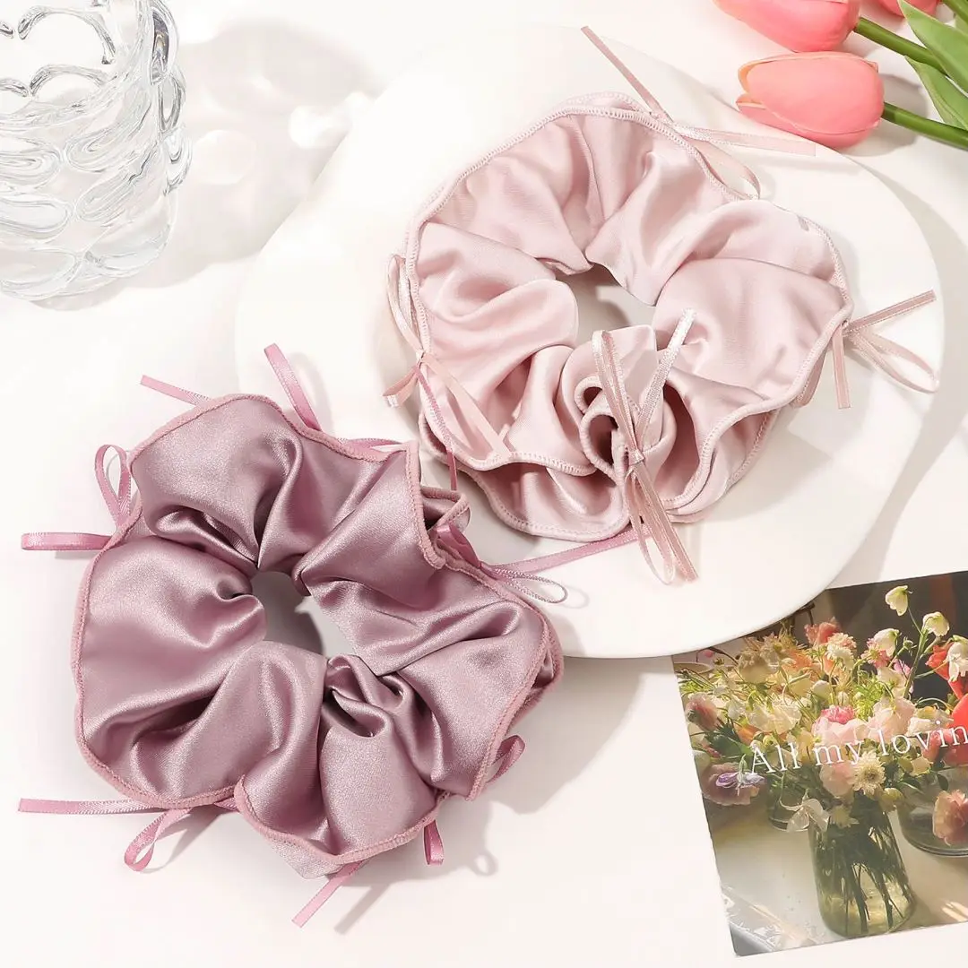 French Ballet Style Ribbon Bowknot Large Hair Ring Women Silk Hair Scrunchies Sweet Elegant Hair Rope Ties Gum Ponytail Holder