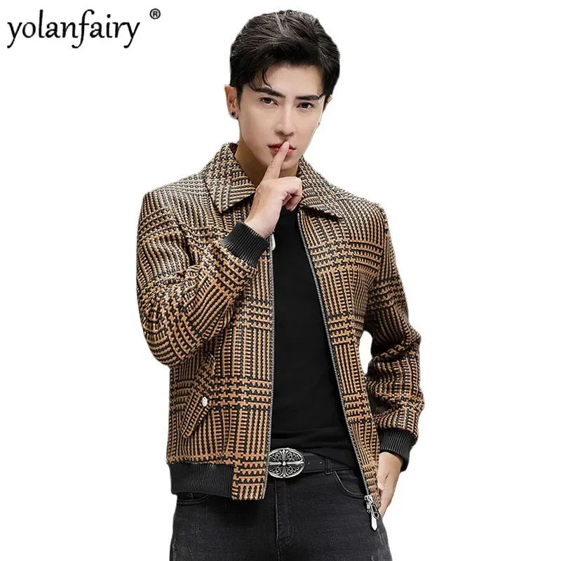 

High End Genuine Leather Jacket Men's Sheepskin Coat Autumn New Jackets Slim Lapel Fashion Weaving Technology Leather Clothes FC