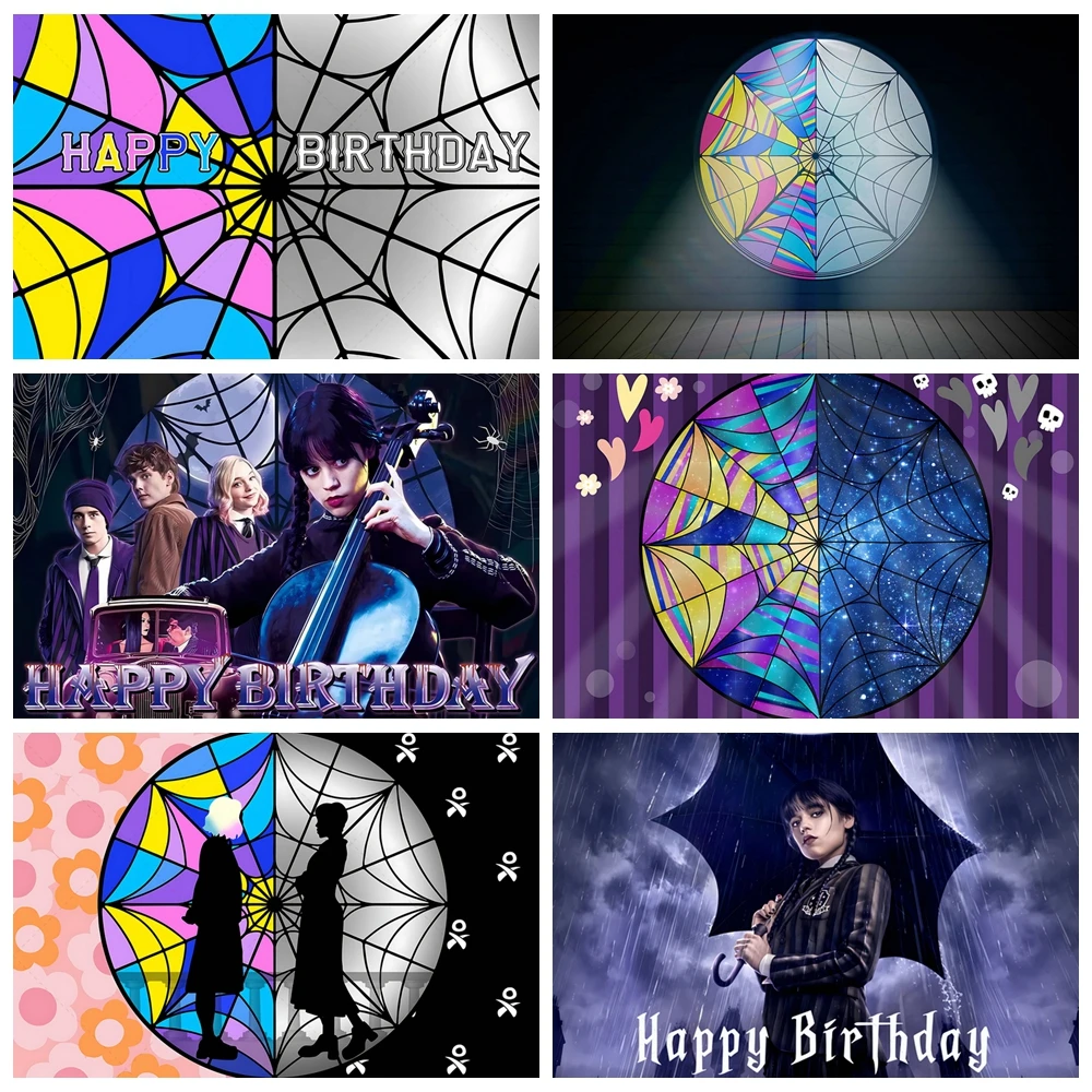 

The Movie Wednesday Theme Addams Birthday Party Decoration Background for Baby Shower Boy Girl Birthday Party Props Supplies