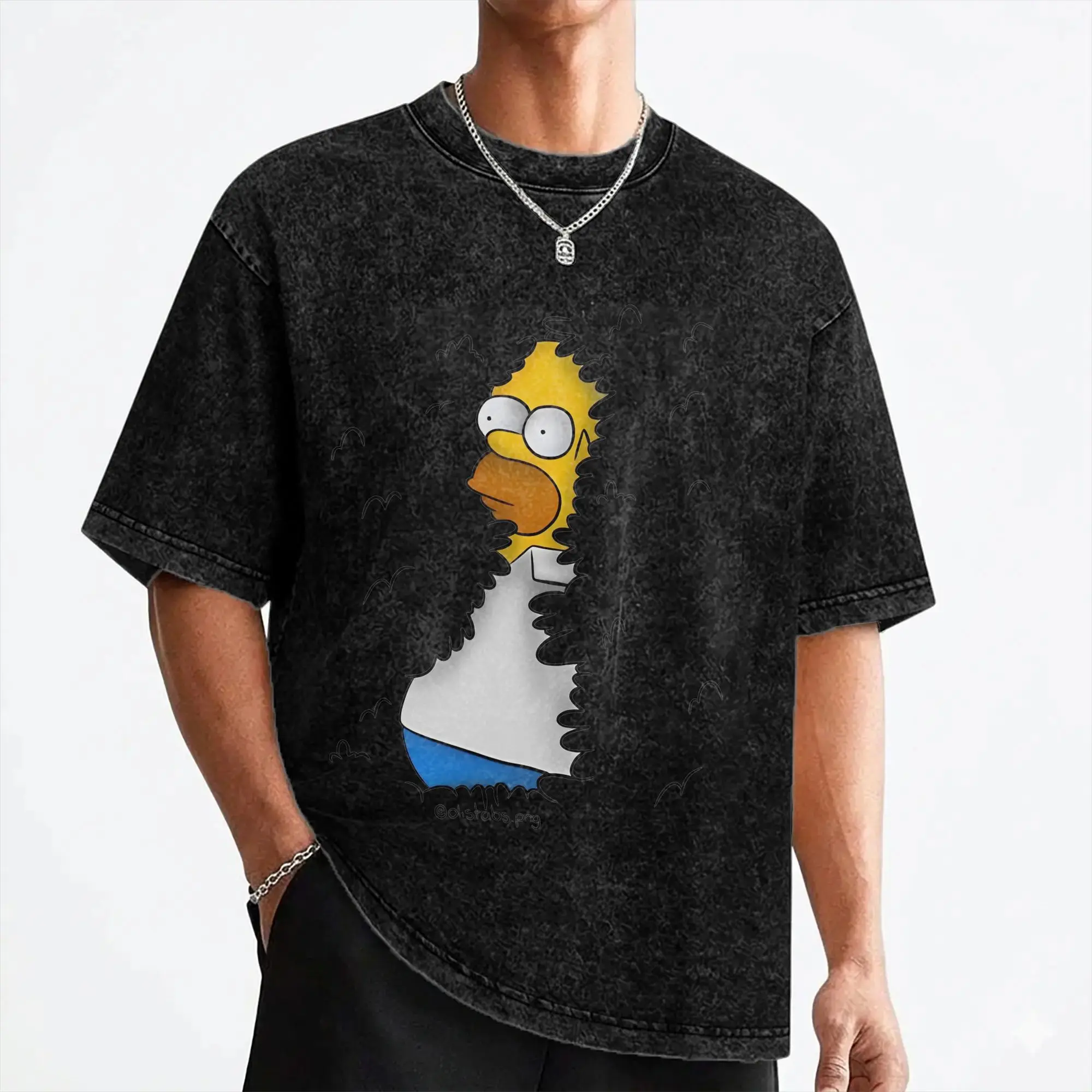 Cartoon The S-Simpsons T Shirts Washed Short Sleeve Oversize T-Shirts  Vintage for Men Women Streetwear Summer Tees