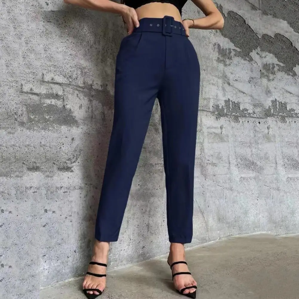 

Women Suit Pants High Waist Straight Leg Fit Long Trousers With Pockets Solid Color Casual Work Pants