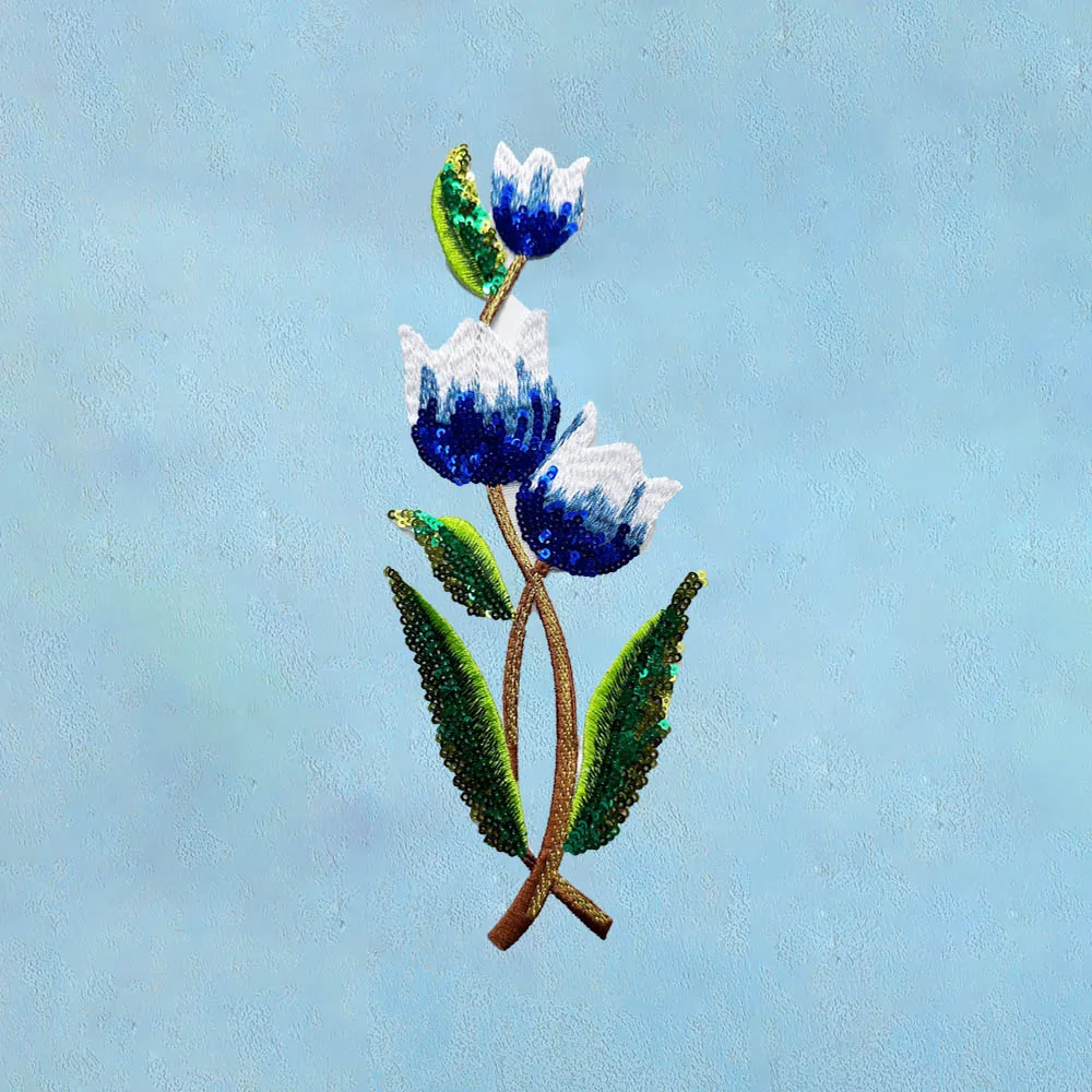

1 шт. синие тюльпаны блестки цветочный дизайн патч модная сияющая термоклейкая нашивка для украшения одежды Сделай Сам аппликация