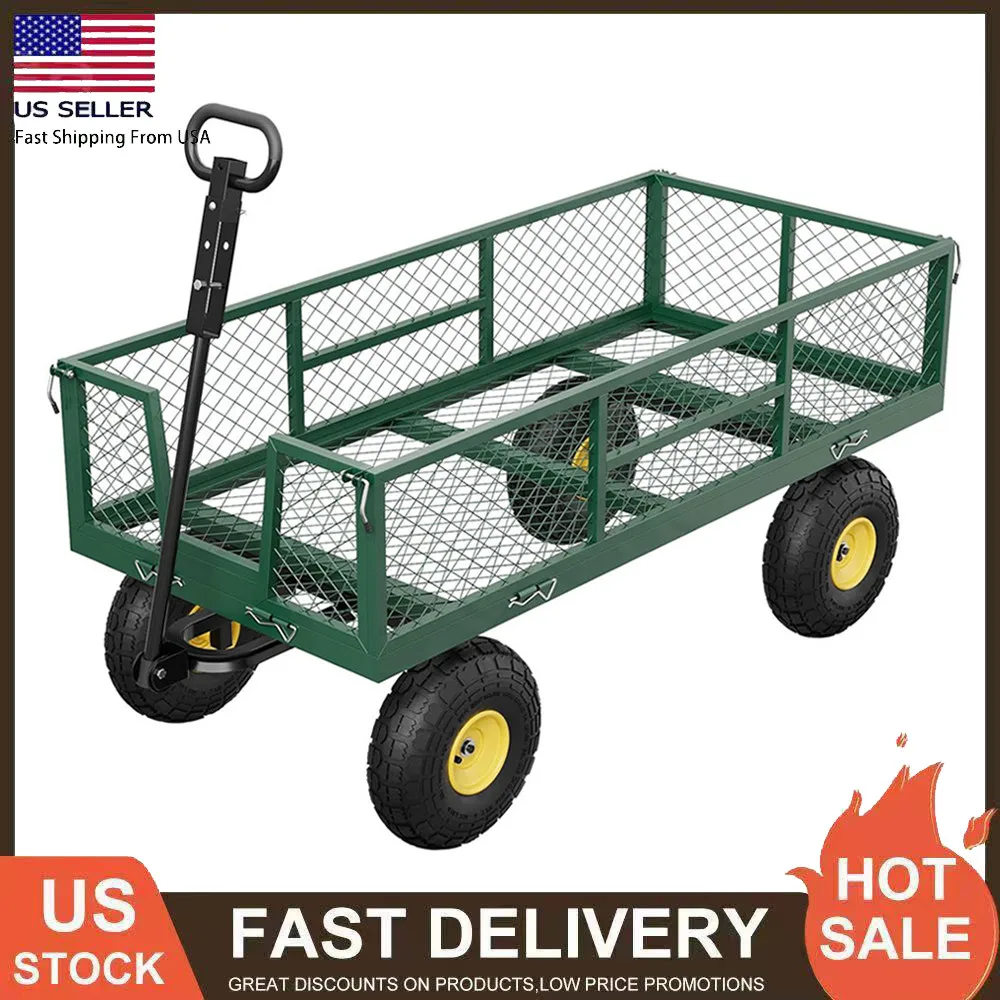 

Steel Garden Cart 900lb Capacity Heavy Duty Yard Wagon Utility Cart 10in Tires