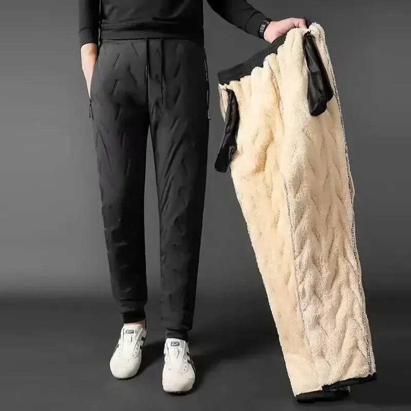 Winter Down Cotton Pants Men Casual Waterproof Zipper Pocket Thickened Wool Warm Pants Jogger Outdoor Cold-proof Ski trousers - Image 3