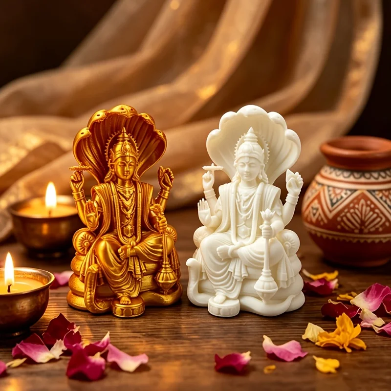 Vishnu Statue Plastic Material Altar Decoration Meditation Room Desktop Prayer Statue Entrance Shrine Serpent Scroll Decoration