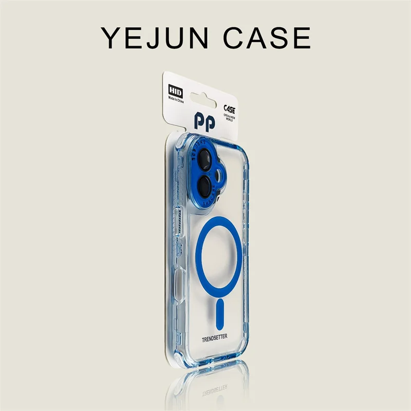 Three in one thick blue phone case suitable for iPhone 13, 14, 15, 16 Pro Max Plus magnetic anti drop protective case
