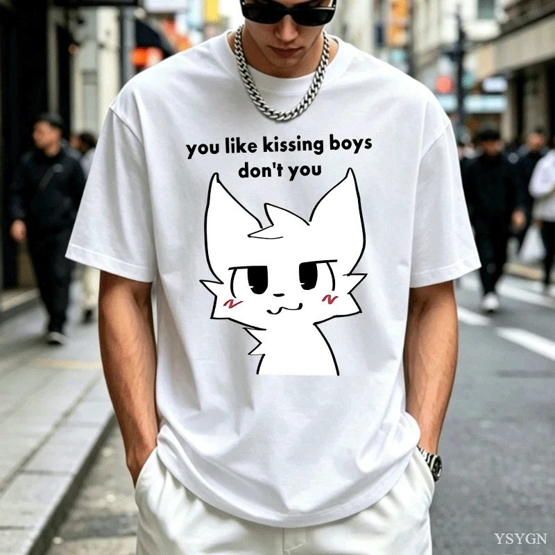 Boykisser Funny Furry Meme Graphic T Shirts Cotton Bisexual LGBTQ Pride T-shirt Csaual Kissing Men Tee Shirt Clothing Tops