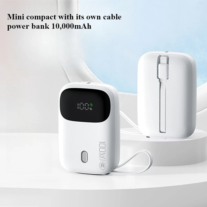 Mini Compact with Its Own Cable Power Bank 10,000mAh Suitable for Apple Super Flash Charging Mobile Power Supply