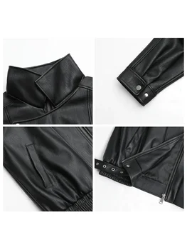 CHIC VEN Woman PU Jacket Solid Loose New Retro Standing Collar Motorcycle Faux Leather Coat Female Top Spring Autumn 2026 4