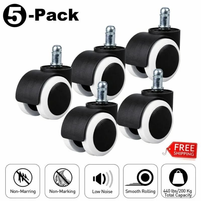 5Pcs Office Chair Wheel Caster 2" 50KG 360 Degree Mute Swivel Castor Furniture Feet Replacement Wheels Roller Rubber