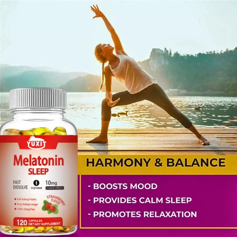 YUXIT  Melatonin 10mg, Sleep Dietary Supplement, 120 Strawberry Flavored Capsules, Contains Melatonin - Healthy Sleep