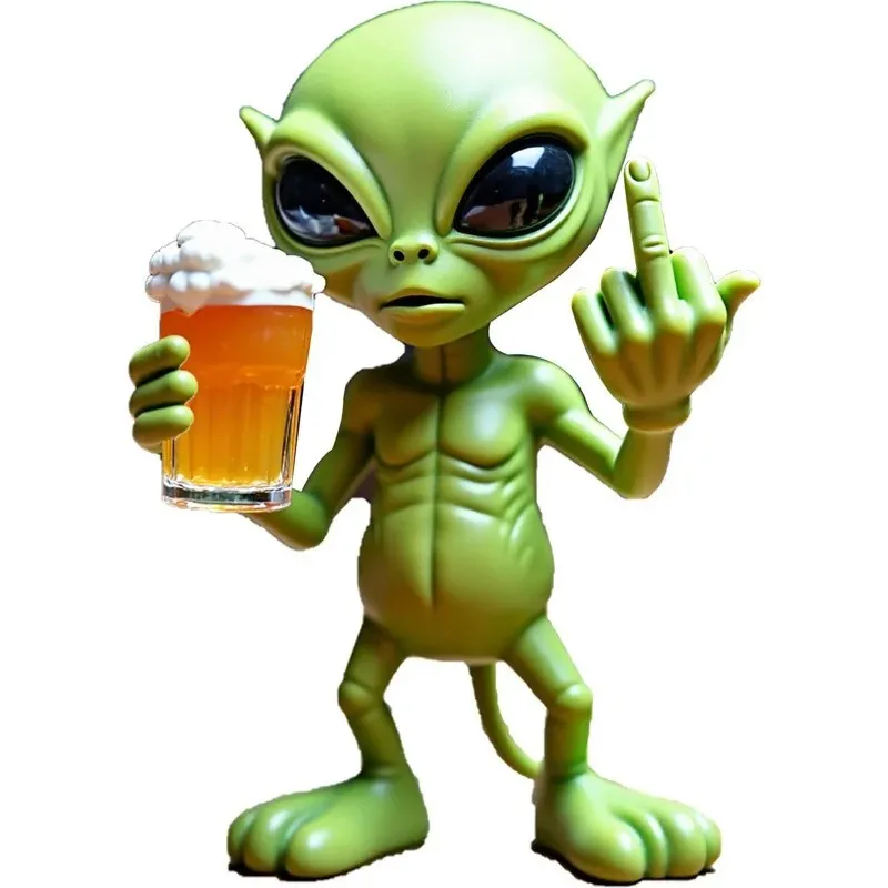 2026 latest models alien statue drinking beer alien sculpture resin craft novelty funny desktop decoration bookshelf office