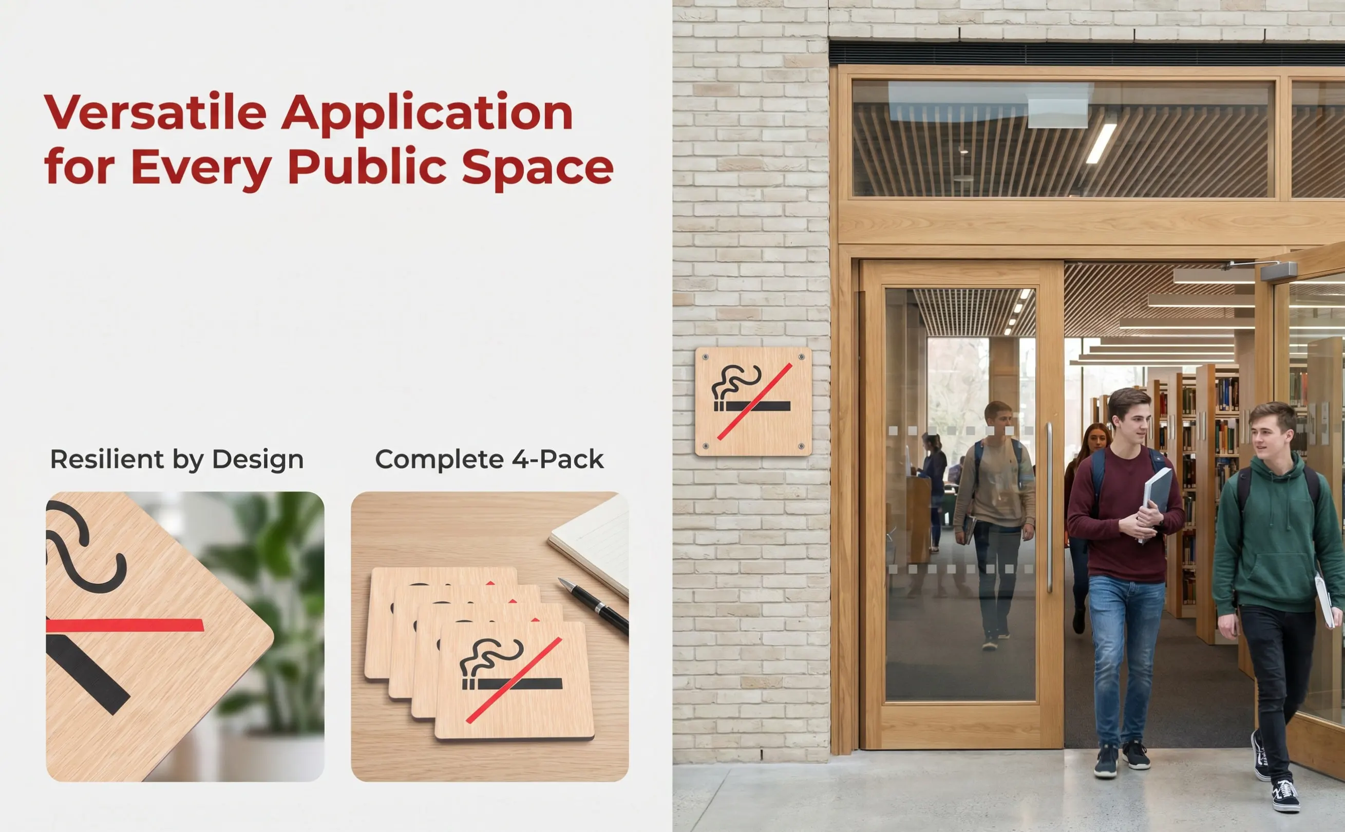 4Pcs No Smoking Warning Signs Wood Solid No Smoking Boards for Hotels Restaurants Offices Public Safety Reminder Signs