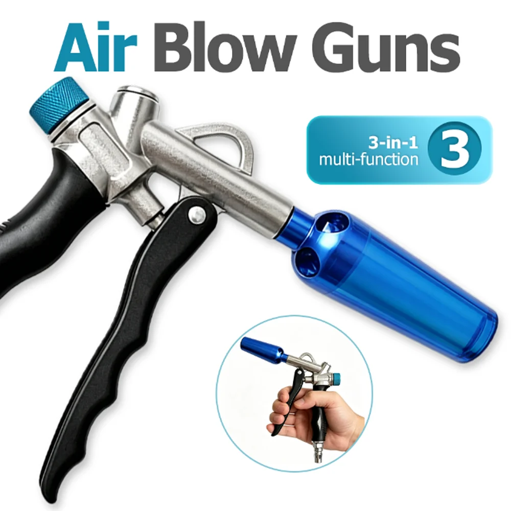 High Flow Air Blow Gun with 1/4'' Standard Quick Plug, Industrial Grade Dust Cleaning Pneumatic Tool with Long & Shortest Nozzle