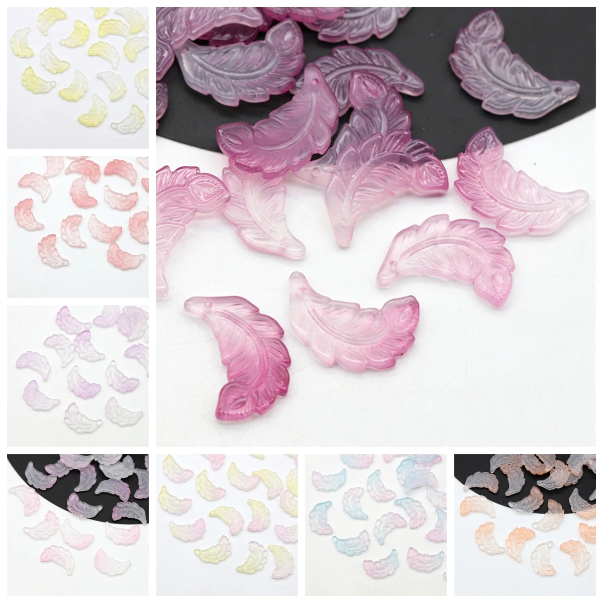 

10pcs 17x6mm Curving Feather Shape Lampwork Crystal Glass Loose Pendants Beads for Jewelry Making DIY Crafts Flower Findings