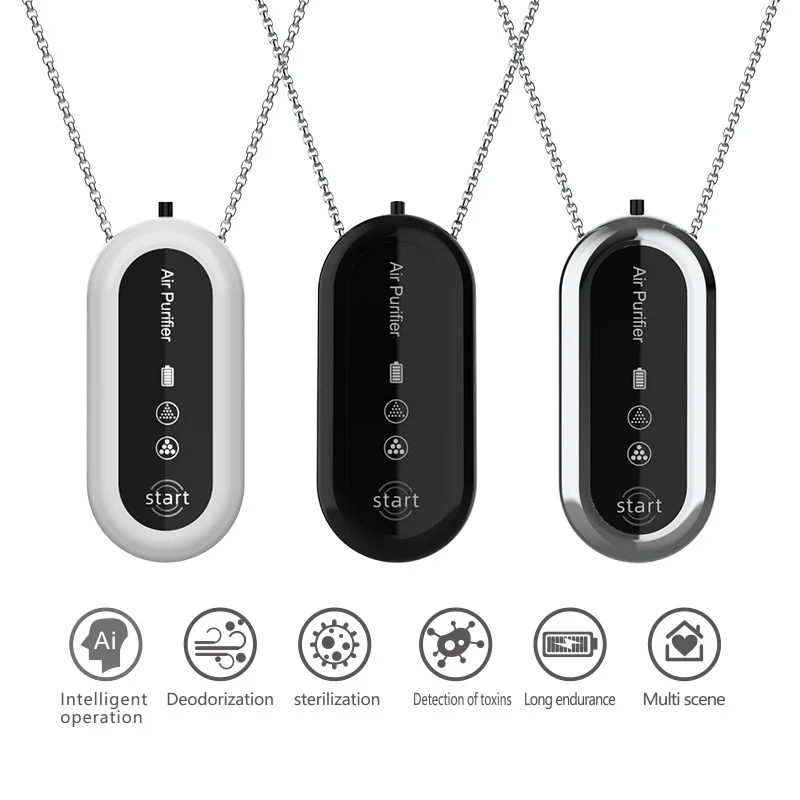 Wearable Air Purifier Necklace-Like Mini Portable Air Purifier Negative Ions USB Charging Air Purifier 60h Endurance Air Cleaner
