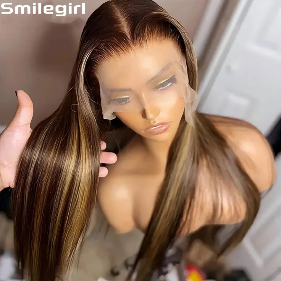 

427 Highlight Ombre Wig Human Hair Straight 13X6 Hd Lace Frontal Wig 250 Density Pre Plucked 30 38 Inch Brazilian Wigs Original