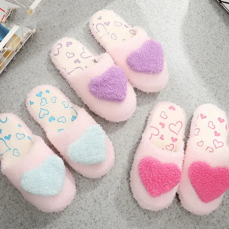 

Korean Version Home Plush Slippers Cute Indoor Princess Lolita Girl Pink Cotton Slippers Love Home Soft Bottom