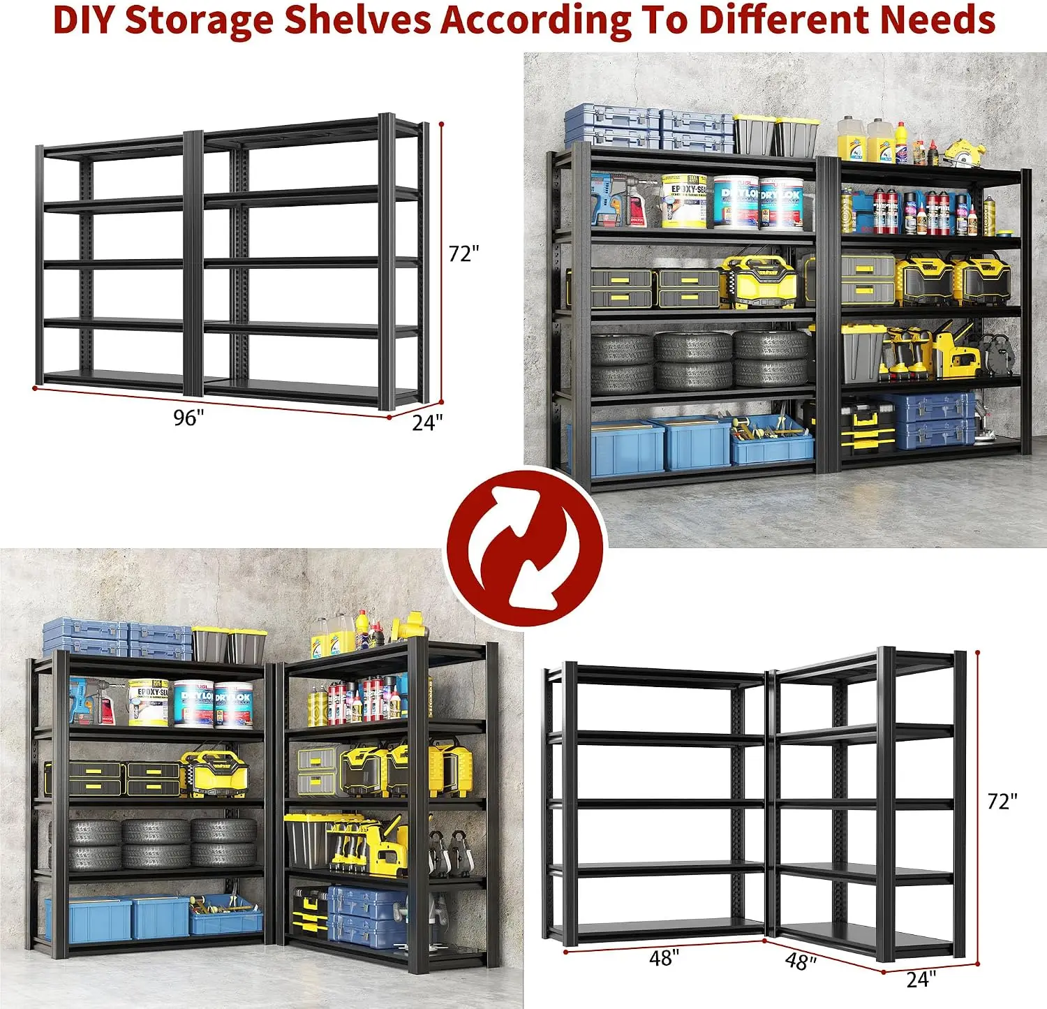 ^5 Tier Heavy Duty Metal Garage Shelving Units and Storage, 72