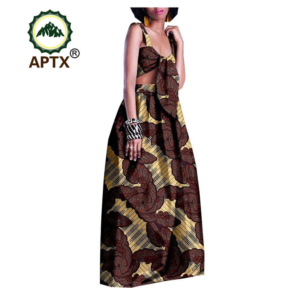 

African Clothing for Women Ankara Print Crop Top and Long Skirts 2 Piece Set Outfit Dashiki Casual Skirt Suits A1826018