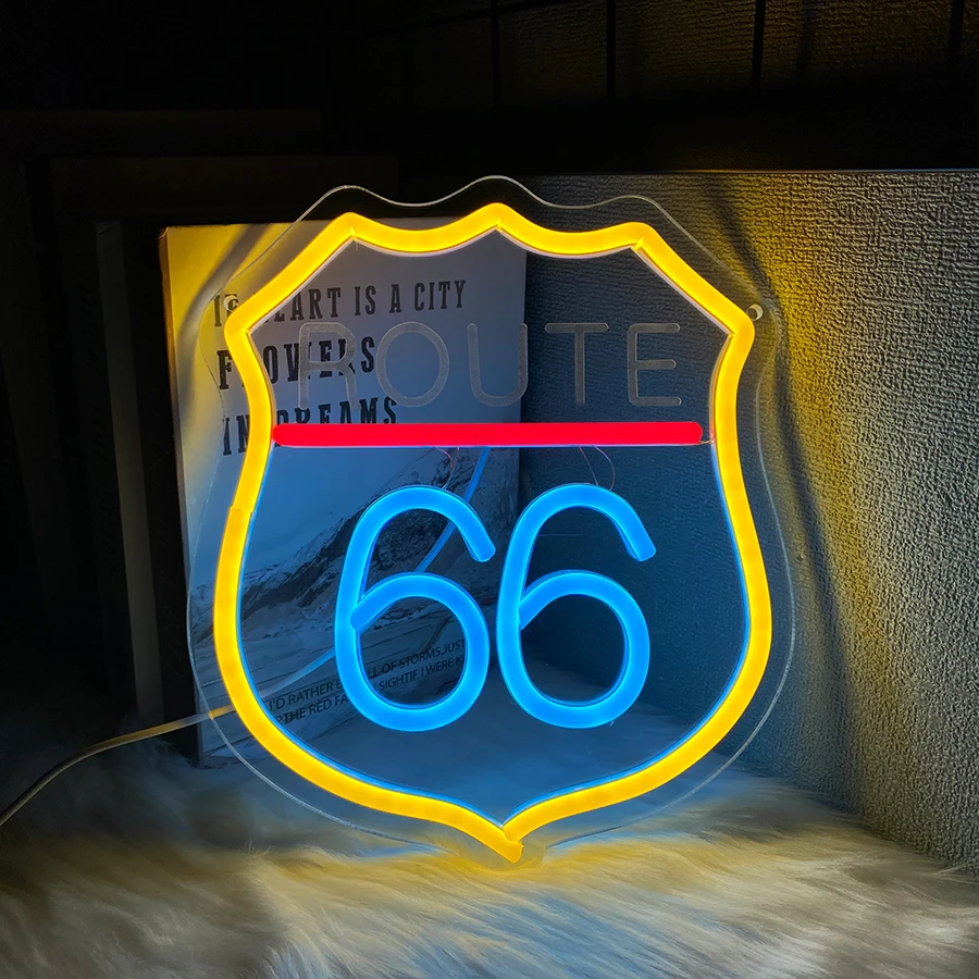 Route 66 Neon Sign, Colored Led Logo Night Lights, Usb Power Supply, Used For Bedroom, Game Room, Men'S Cave Art Decor.