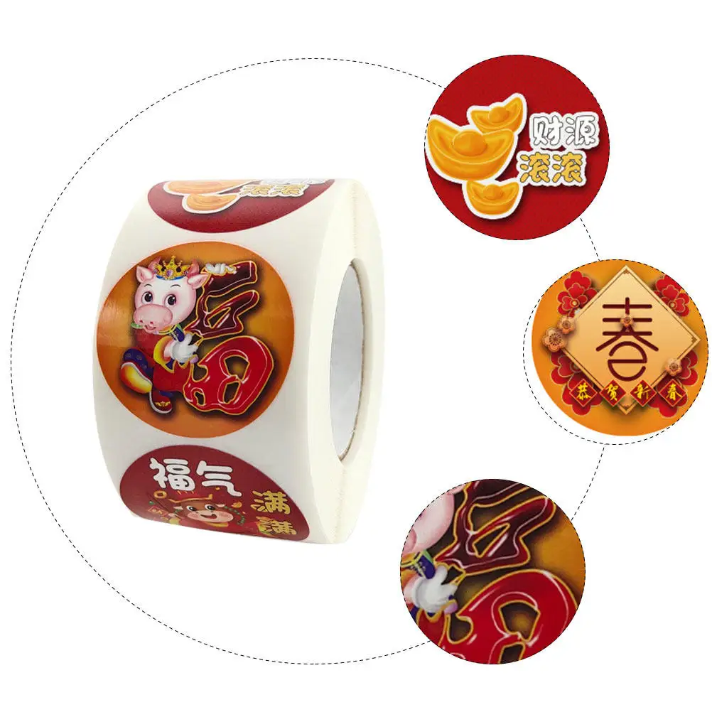 

1 Roll New Year Window Stickers Smooth Surface Stick Premium Quality Ox Year Decoration Labels for Scrapbooking Sealing and