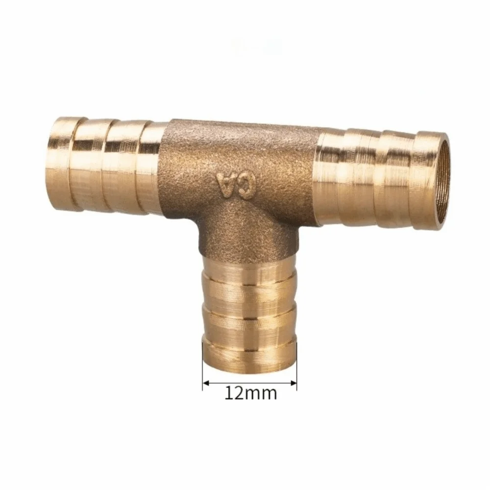 Heavy-Duty Brass Brass T Piece T Shape Universal 3 Way Hose Joiner 6mm 8mm 10mm 12mm Barbed Tee Connector Auto Technicians