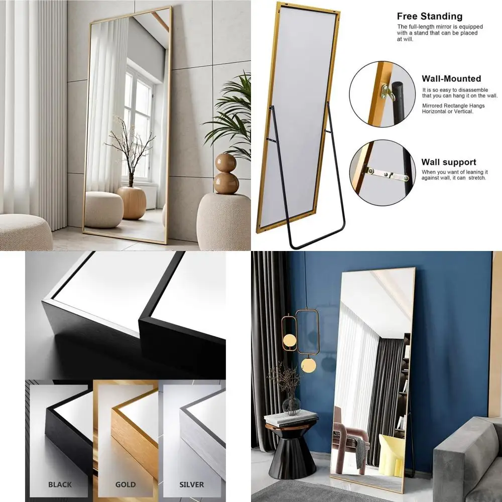 Espelho de parede de comprimento total com suporte, 70x26, ideal para quarto e sala de estar, uso versátil de suspensão ou permanente
