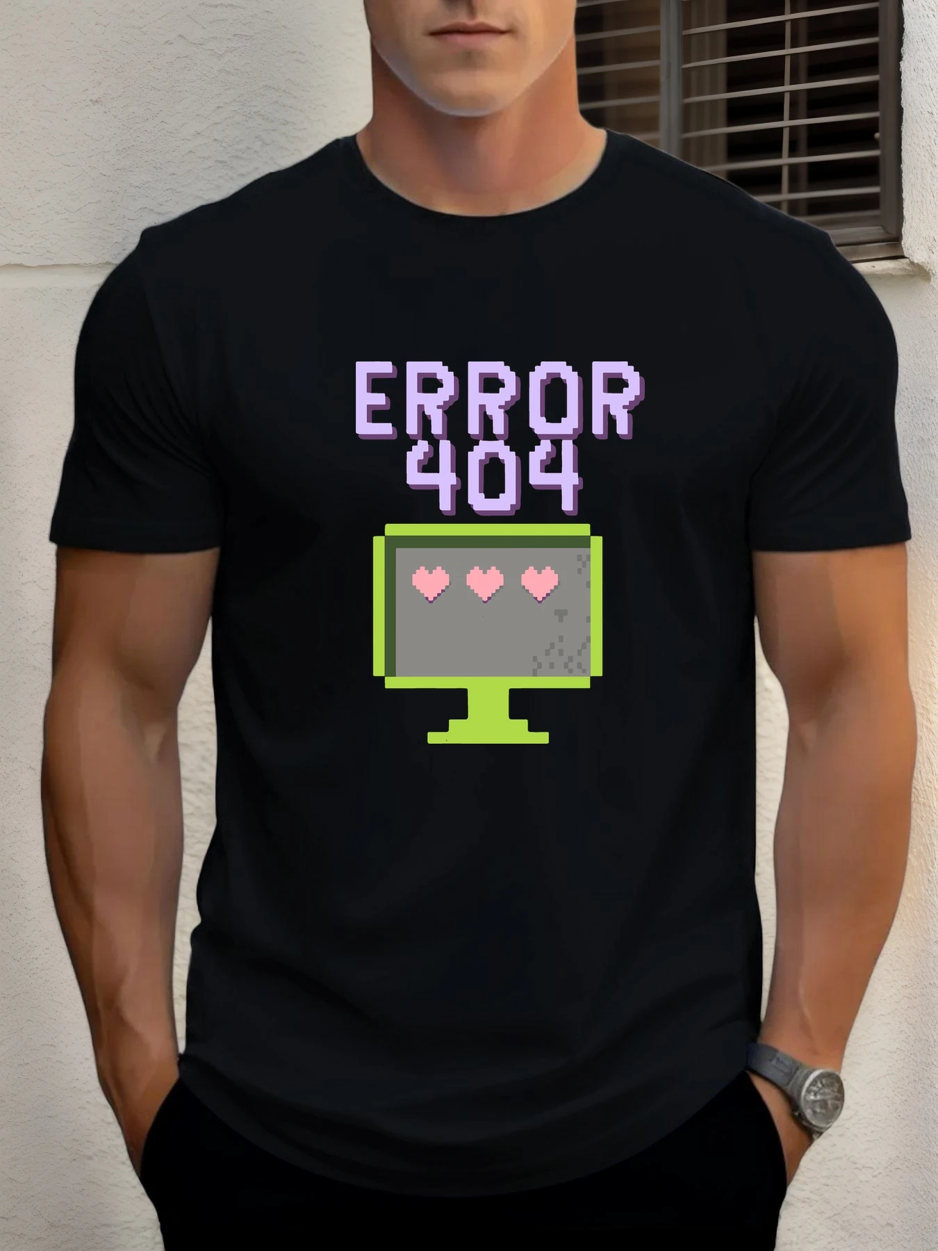 

Men's cotton T-shirt, summer round neck short sleeves, 404 wrong print breathable street clothing fashion cool T-shirt