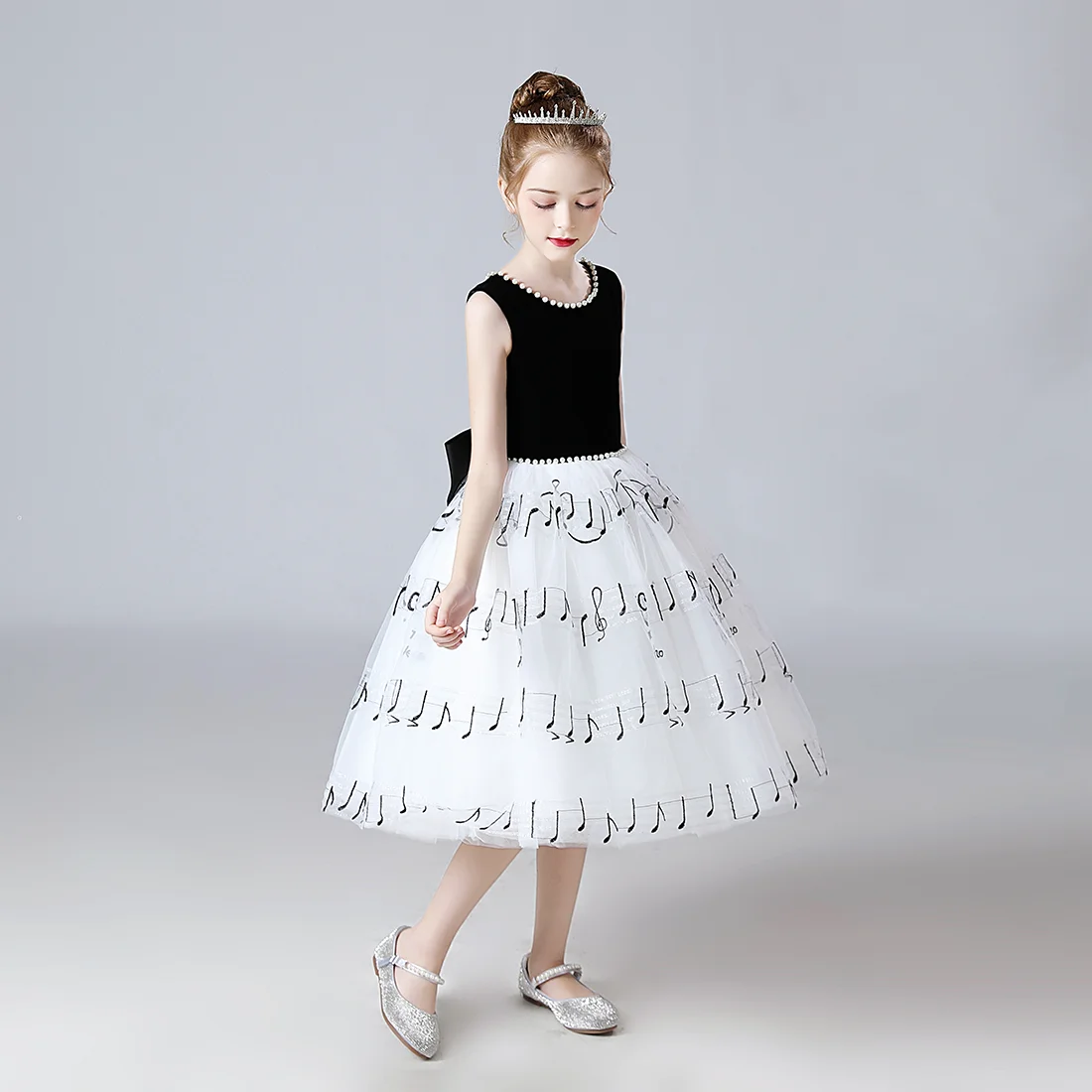 Princess Tulle Girls Dress O Neck Junior Bridesmaid Dresses Christmas Junior Concert Bithday Party Pageant Gown Music Note