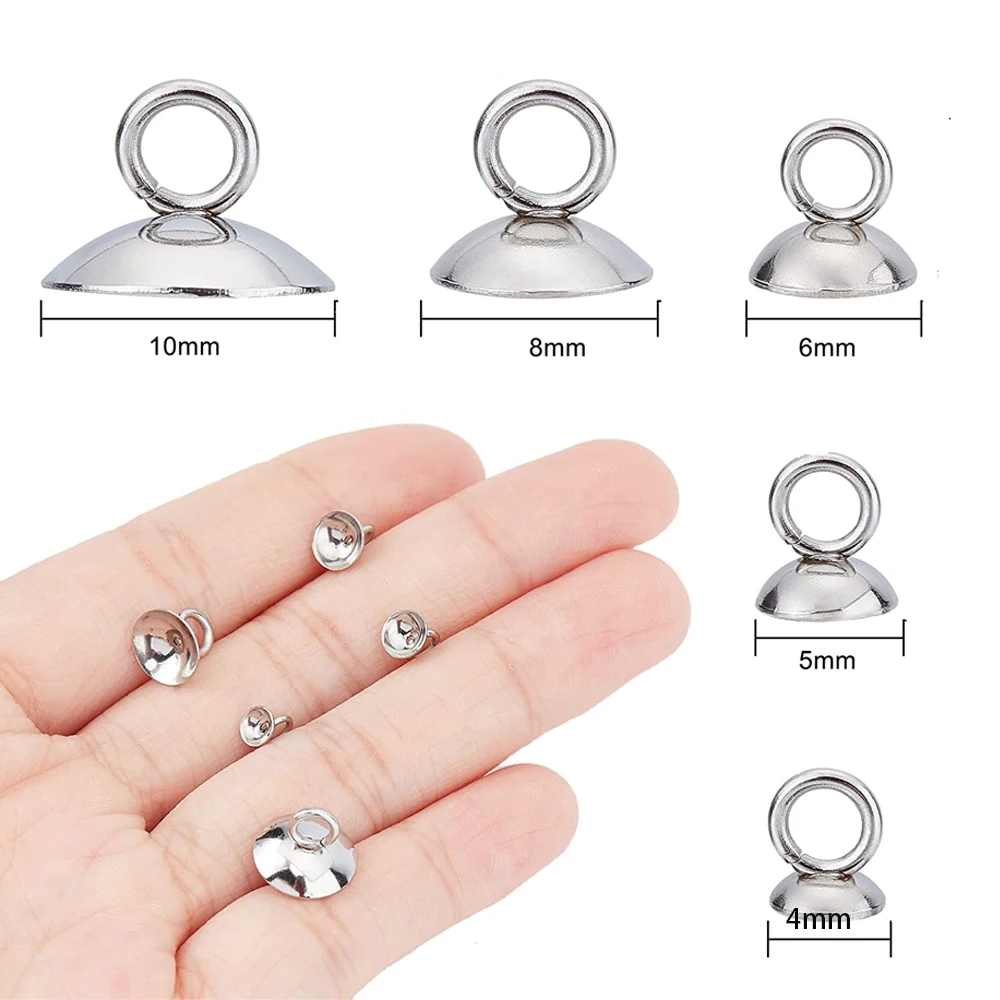 50pcs Stainless Steel 4/5/6/8/10mm Beads End Caps Clasp Pendant Connectors for DIY Necklace Jewelry Making Accessories Findings