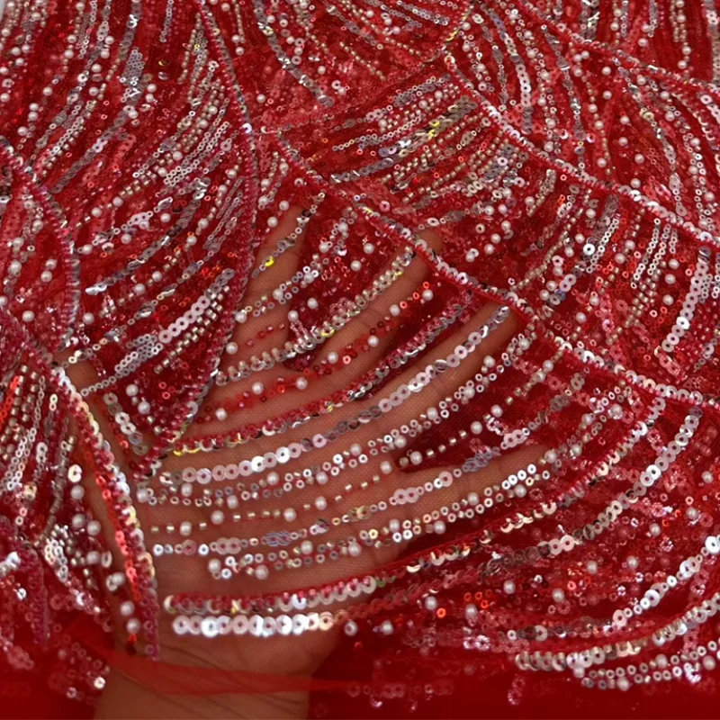 

LIYINI нигерийская сетчатая кружевная ткань 2026 французская полосатая кружевная ткань с вышивкой бисером для шитья вечерних свадебных платьев 5 ярдов