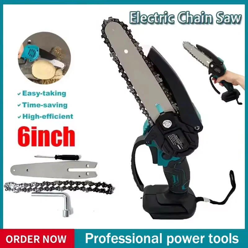 Fit Makita 6 Inch Chain Saw Electric Saw Handheld Portable Wood Logging Chainsaw Garden Pruning Wood Power Tool for 18V Battery