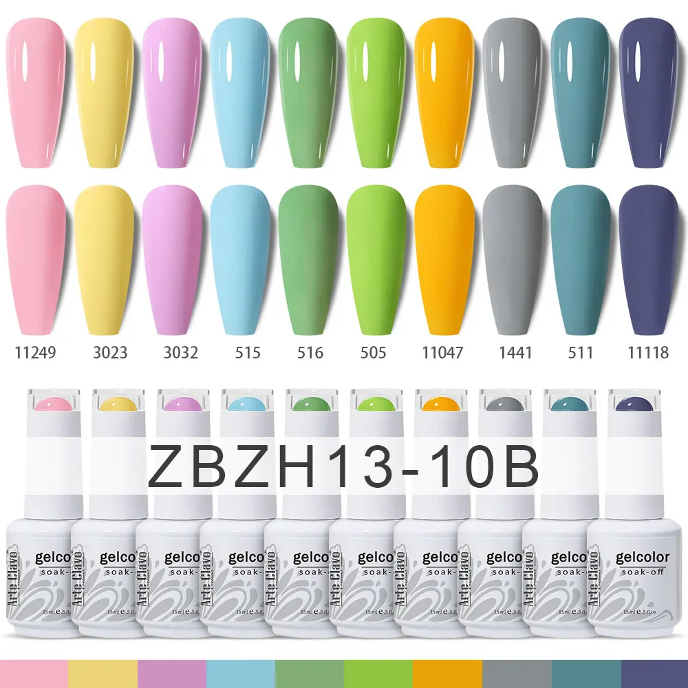 ArteClavo 15ml 10pcs Gel Nail Polish Set Spring Color Semi Permanent UV LED Gel Varnish Soak Off Nail Lacquer Need Base Top Coat